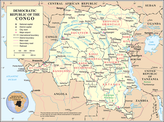 Map of the Democratic Republic of Congo (DRC)